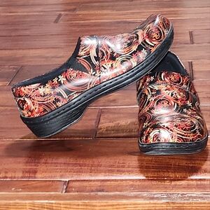 Klogs Black and Red Floral Mules